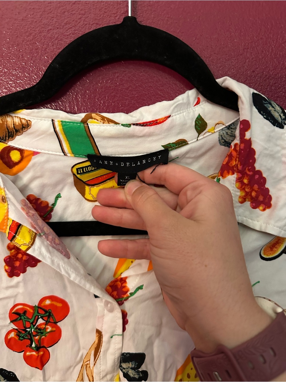Jane + Delancey Button Down Shirt XL White Picnic Print Lightweight - Picture 3 of 4